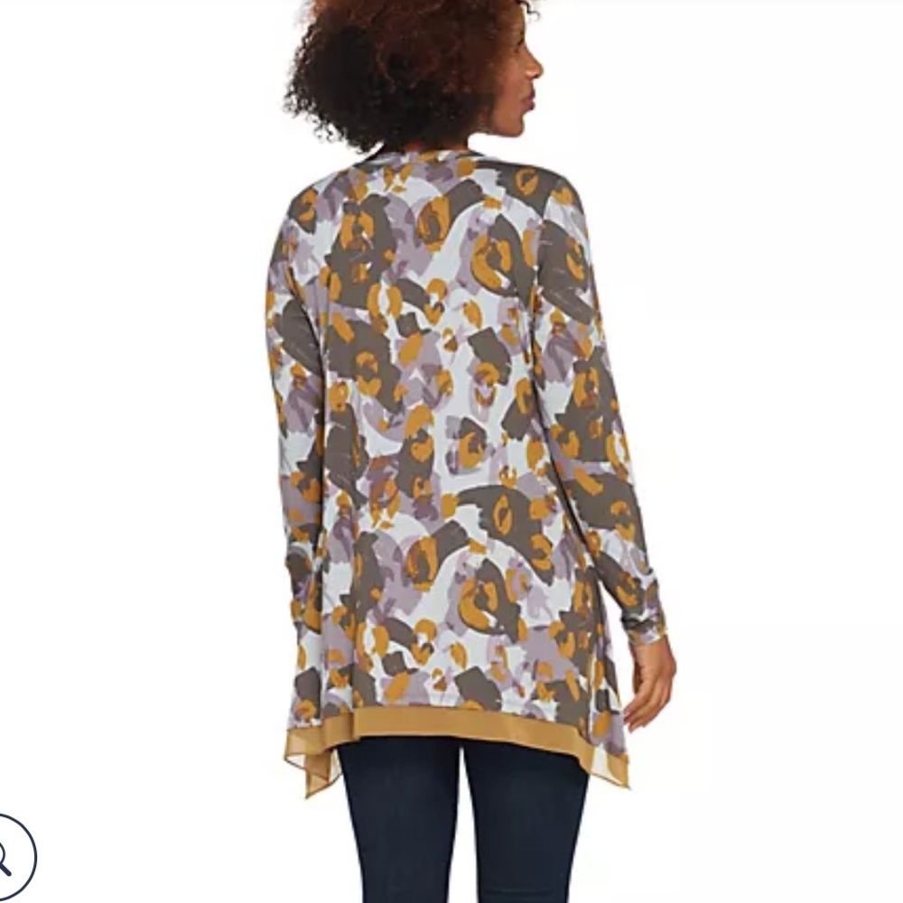 LOGO‎ by Lori Goldstein Button Front Knit Cardigan.Chiffon Mustard Trim L (908) - Picture 3 of 16